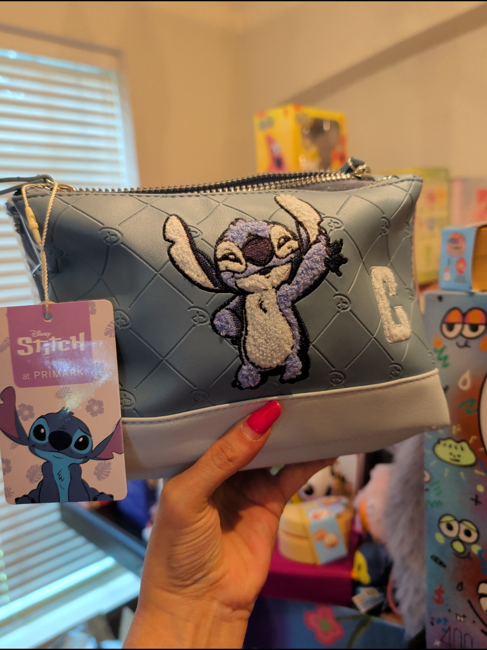 Primark Blue Stitch Embroidered Cosmetic Bag
